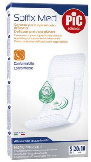 Cerotto pic soffix med in tnt con tampone centrale assorbente sterile monouso 10x20 cm antibatterico 5 pezzi - Cerotto pic soffix med in tnt con tampone centrale assorbente sterile monouso 10x20 cm antibatterico 5 pezzi
