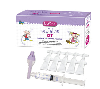 Kit nebial 3% 20 flaconcini monodose da 5 ml + kit contenente spray-sol pediatrico e siringa - Kit nebial 3% 20 flaconcini monodose da 5 ml + kit contenente spray-sol pediatrico e siringa