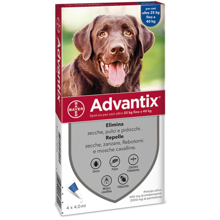 Advantix spot on*soluz 4 pipette 4 ml 400 mg + 2.000 mg canida 25 a 40 kg - Advantix spot on*soluz 4 pipette 4 ml 400 mg + 2.000 mg canida 25 a 40 kg