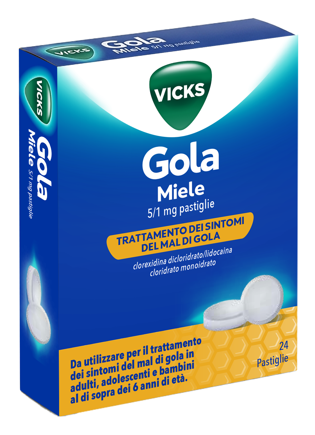 Vicks gola*24 pastiglie 5 mg + 1 mg miele - Vicks gola*24 pastiglie 5 mg + 1 mg miele