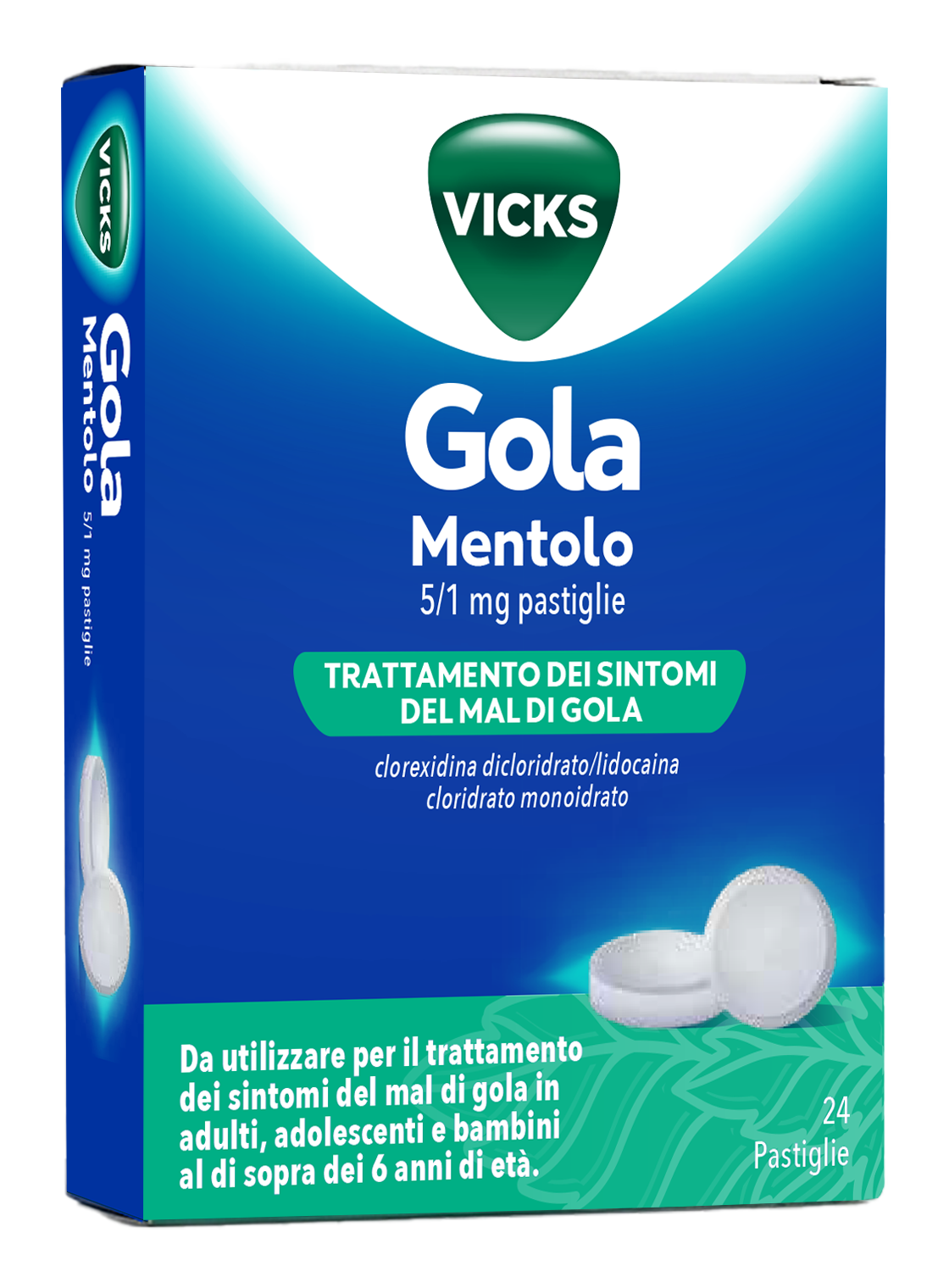 Vicks gola*24 pastiglie 5 mg + 1 mg mentolo - Vicks gola*24 pastiglie 5 mg + 1 mg mentolo
