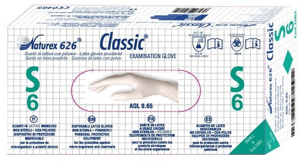 Guanto in lattice monouso non sterile con polvere naturex 626 classic misura small 100 pezzi - Guanto in lattice monouso non sterile con polvere naturex 626 classic misura small 100 pezzi