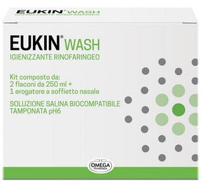 Eukin wash igienizzante rinofaringeo kit 2 flaconi da 250 ml+ erogatore a soffietto nasale