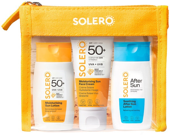Solero travel bag 1 after sun 50 ml + 1 moisturing sun lotion spf50+ 50 ml + 1 moisturing sun face cream 30 ml - Solero travel bag 1 after sun 50 ml + 1 moisturing sun lotion spf50+ 50 ml + 1 moisturing sun face cream 30 ml