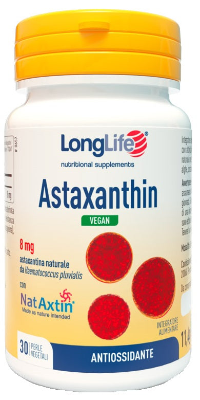 Longlife astaxanthin vegan 8 mg 30 perle vegetali senza glutine - Longlife astaxanthin vegan 8 mg 30 perle vegetali senza glutine