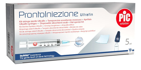 Prontoiniezione ultrafin kit siringa sterile 5 ml gauge 23 10 pezzi + tamponcino assorbente monouso + aprifiala - Prontoiniezione ultrafin kit siringa sterile 5 ml gauge 23 10 pezzi + tamponcino assorbente monouso + aprifiala