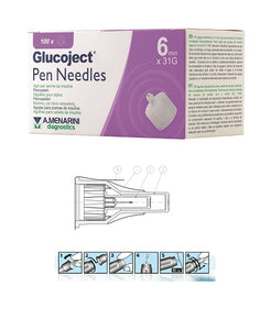 Ago per penna da insulina glucoject lunghezza 6 mm gauge 31100 pezzi