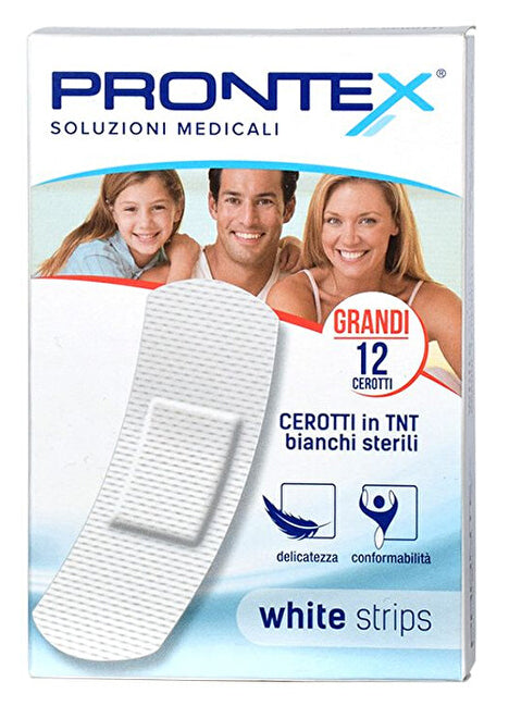 Cerotto prontex white strips in tessuto non tessuto bianco sterile scatola 12 cerotti grandi - Cerotto prontex white strips in tessuto non tessuto bianco sterile scatola 12 cerotti grandi