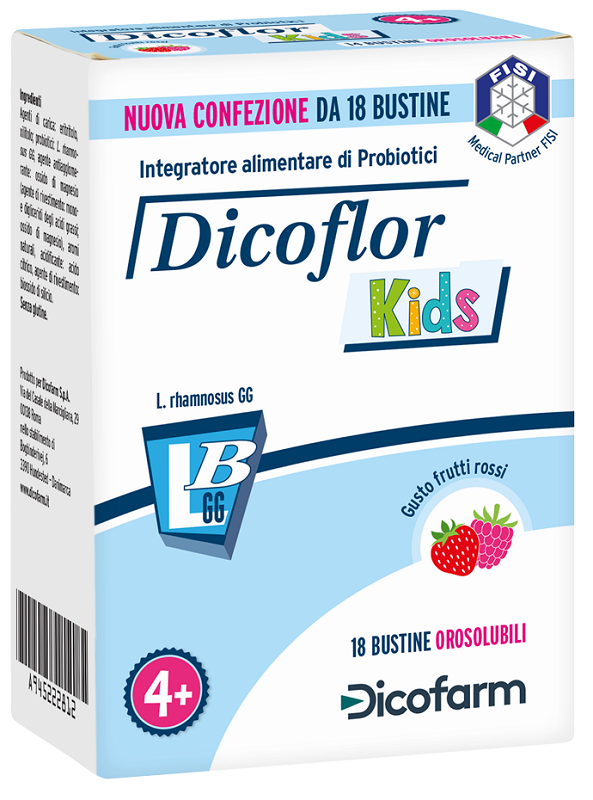 Dicoflor kids 18 bustine orosolubili gusto frutti rossi - Dicoflor kids 18 bustine orosolubili gusto frutti rossi