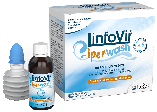 Linfovir iperwash soluzione salina ipertonica tamponata 8 flaconi da 60 ml + 1 erogatore nasale - Linfovir iperwash soluzione salina ipertonica tamponata 8 flaconi da 60 ml + 1 erogatore nasale