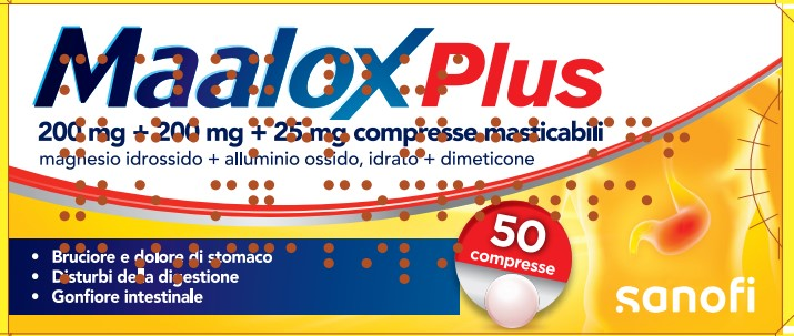 Maalox plus*50 cpr mast 200 mg + 200 mg + 25 mg - Maalox plus*50 cpr mast 200 mg + 200 mg + 25 mg