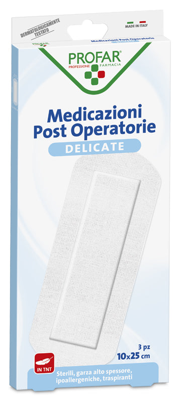 Medicazione post operatoria sterile garza antiaderente 10x25cm 3 pezzi profar - Medicazione post operatoria sterile garza antiaderente 10x25cm 3 pezzi profar