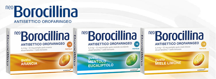 Neoborocillina antisettico orofaringeo*16 pastiglie 6,4 mg +52 mg arancia - Neoborocillina antisettico orofaringeo*16 pastiglie 6,4 mg +52 mg arancia