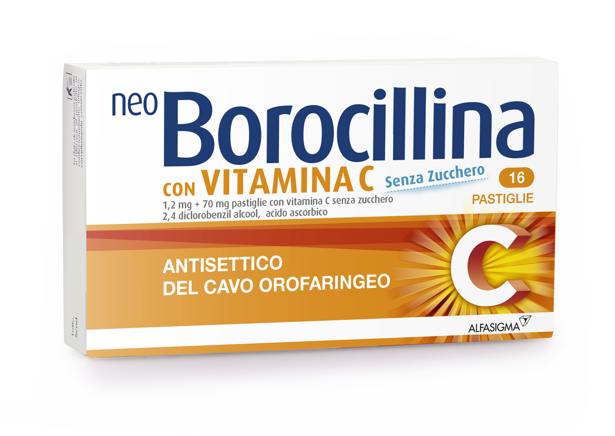 Neoborocillina c*16 pastiglie 1,2 mg + 70 mg senza zucchero - Neoborocillina c*16 pastiglie 1,2 mg + 70 mg senza zucchero